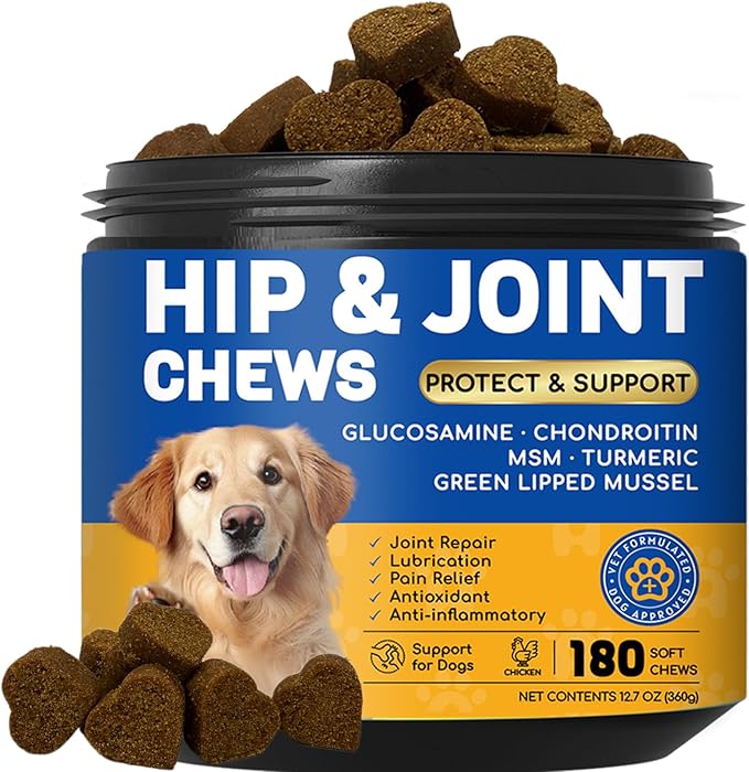 Furry Armor Dog Hip and Joint Supplement with Glucosamine & Chondroitin - Supports Mobility & Pain Relief for Senior & Large Dogs - 180 Soft Chews