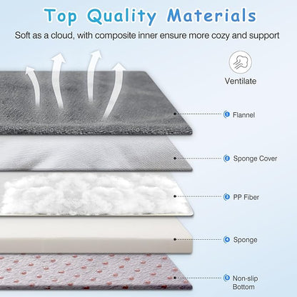 Magic Dog Super Soft Medium Dog Bed, 32 Inches Orthopedic Foam Pet Beds with Anti Slip Bottom, Dog Sleeping Mattress with Removable and Washable Cover, Grey M,32'' X 24'' X 3''