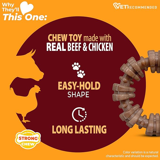 Nylabone Textured Ring Strong Chew Toy for Dogs Made with Real Beef & Chicken, Durable Dog Chew Bones for Aggressive Chewers, Keeps Dogs Busy, Small Dog Toys - Up to 25 lbs, 1 Count