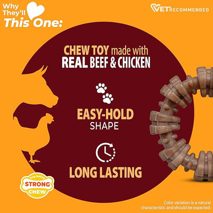 Nylabone Textured Ring Strong Chew Toy for Dogs Made with Real Beef & Chicken, Durable Dog Chew Bones for Aggressive Chewers, Keeps Dogs Busy, Small Dog Toys - Up to 25 lbs, 1 Count