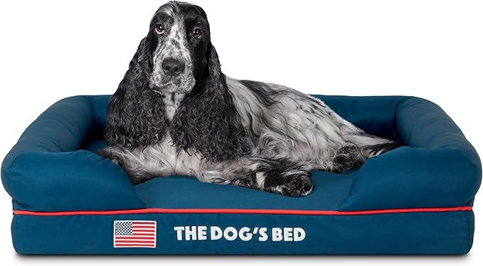 The Dog’s Bed, Medium Blue Oxford with Red Trim USA Flag Dog Bed, Memory Foam, Pain Relief, Post Surgery, Lameness, Supportive, Calming, Waterproof Washable Cover, Veterinary Approved