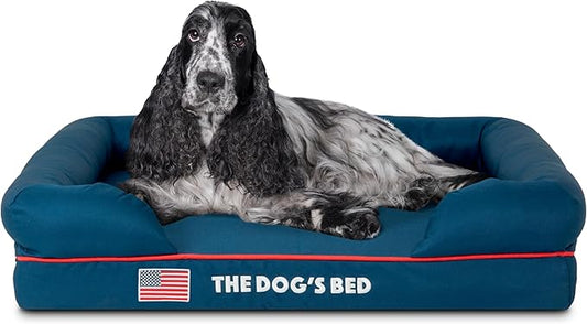 The Dog’s Bed, Medium Blue Oxford with Red Trim USA Flag Dog Bed, Memory Foam, Pain Relief, Post Surgery, Lameness, Supportive, Calming, Waterproof Washable Cover, Veterinary Approved