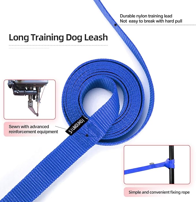 Reliable Siumouhoi Dog/Puppy Obedience Recall Training Agility Lead - 15ft， 20ft， 30ft ，40ft， 50ft Training Leash - Great for Play, Camping & Backyard（Blue，40 Feet