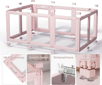 LoveTail DIY Clear Acrylic Dog Playpen House,Quick Easy Assembly and Disassembly,Strong Floor Suction,Indoor and Outdoor Use,Easy Cleansing Puppy Fence (Skin Pink, 30.3" H, 10PCS)