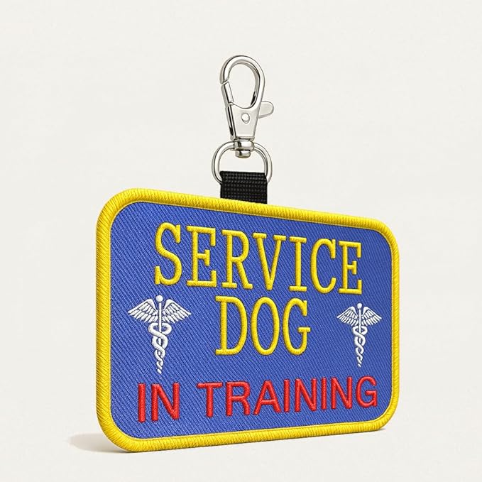 WORKINGSERVICEDOG.COM Service Dog in Training Clip-On ID Patch Tag - Includes 5 Federal Law Handout Cards - Clips to Vest, Harness, Collar, Leash, or Carrier