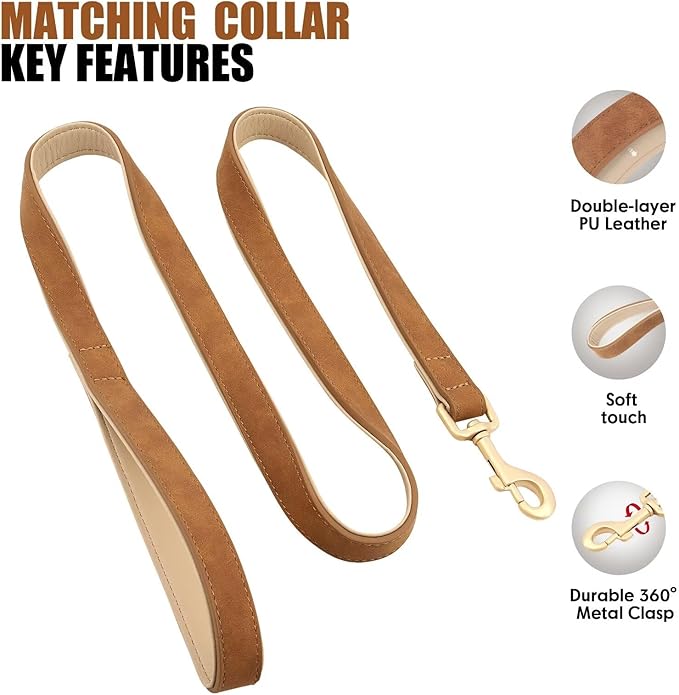 Beirui Soft Padded PU Leather Dog Collar and Leash Set, Durable Dog Leash and Collar Set with Metal Buckle, Breathable Pet Collars with 4FT Leash for Small Dogs(Brown, Neck 10-13")