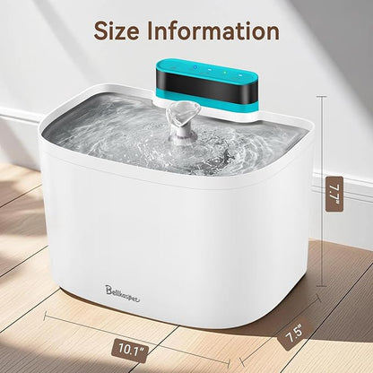 Cat Water Fountain, 122oz/3.6L Pumpless Wireless Cat Fountain, Cordless Water Fountains for Cats Indoor, Dog Pet Water Fountain Battery Operated with Stainless Steel Tray (White, Fountain+8 Fliters)