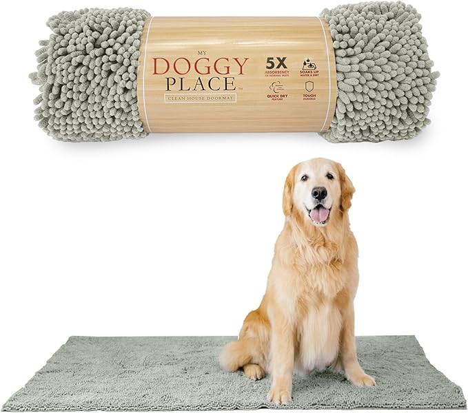 My Doggy Place Dog Mud Mat, 60" x 36" Light Gray – Thick Microfiber Entry Rug for Snow, Mud & Salt – Absorbent, Quick-Dry, Washer-Safe & Non-Slip, X-Large