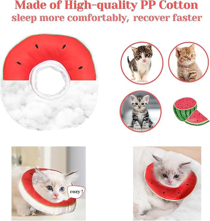 Kitten Cones After Surgery 0-6 Months, Donut Extra Small Kitten Cone Collar Soft to Stop Licking Neck, Elizabethan e Collar for Recovery, xs Small Cat Cone Spray, Pet Soft Cone for Cats Watermelon S