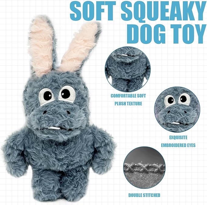 SLIWOWO Donkey Squeaky Dog Toys to Keep Them Busy, Stuffed Plush Dog Toy Birthday Gift Crinkle Pet Puppy Tug Toy for Small Medium Large Dogs (Grey)