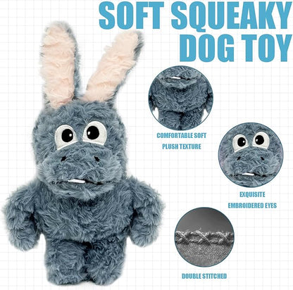 SLIWOWO Donkey Squeaky Dog Toys to Keep Them Busy, Stuffed Plush Dog Toy Birthday Gift Crinkle Pet Puppy Tug Toy for Small Medium Large Dogs (Grey)