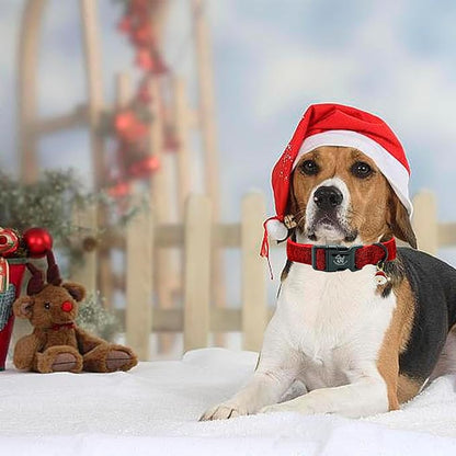 Elegant little tail Glittering Dog Collar, Christmas Cute Girl Boy Pet Collar Winter Red Bling Pet Collars with Durable Cotton Webbing Adjustable Dog Collars for Medium Dog