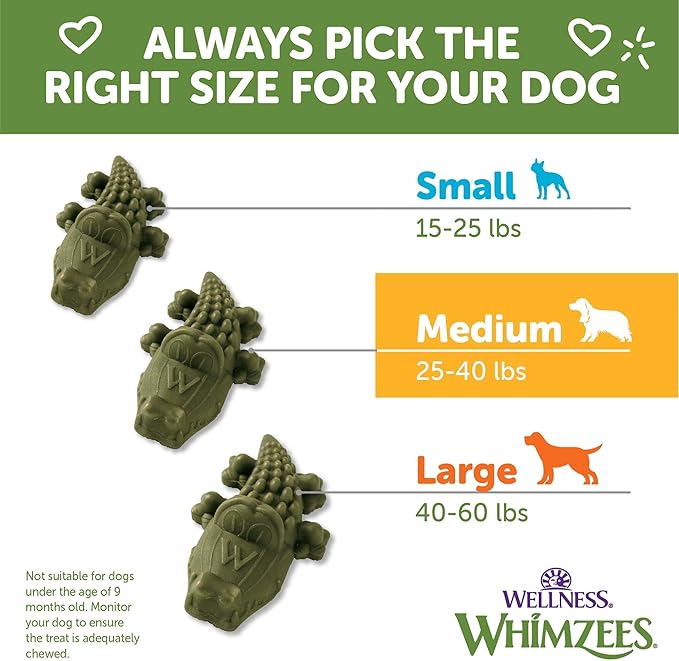 Whimzees Wellness Alligator Dog Dental Treats, Medium Size, (12 Count)