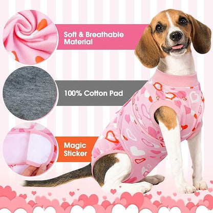 Kuoser Dog Surgery Recovery Suit, Valentine's Day Doggie Surgical Shirt for Female Male Dogs, Pet Onesies for Small Medium LargeDogs