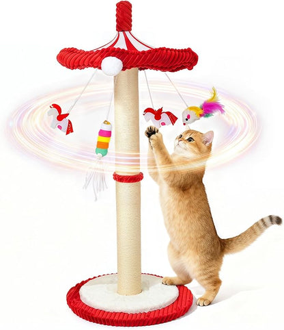 MOYMO Merry-Go-Round Cat Scratching Post & Interactive Cat Toy | 39" Very Tall Scratcher with Rotating Top for Indoor Cats, for Kittens to Large Adults