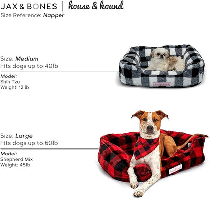 Jax & Bones Relaxer Plaid Dog Bed - Machine Washable Pet Bed for Large Size Dogs - Hides Shedding Hair, Easy to Clean, Sleep Enhancing