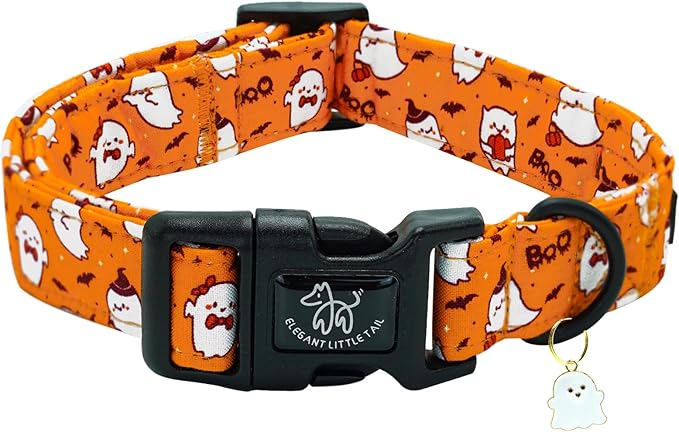 Elegant little tail Halloween Dog Collar, Pet Dog Collar Cotton Soft Ghosts Collars Holiday with Quick Release Buckle Pet Puppy Collar for Small Dogs