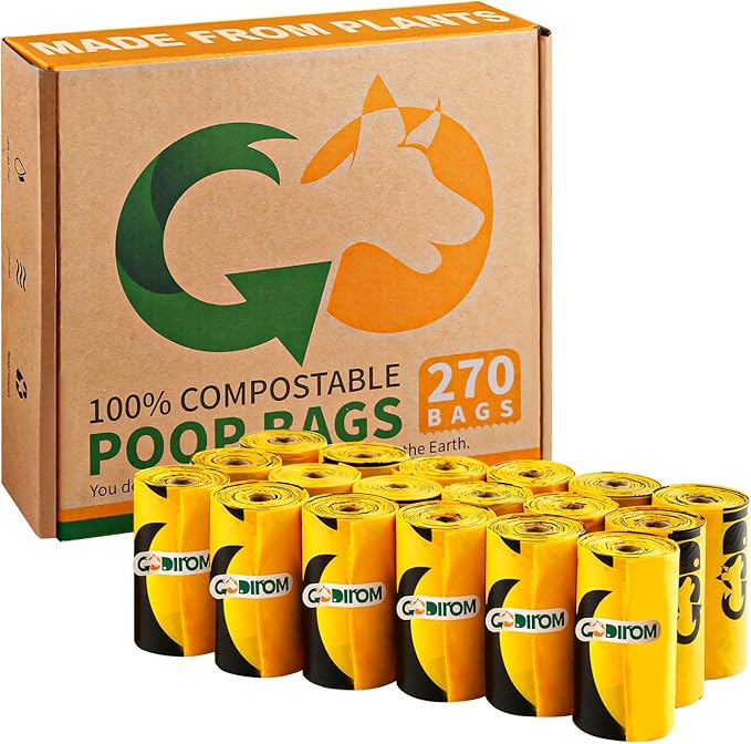 Certified 100% Home Compostable Poop Bags for Dogs, 270 Count Guaranteed Leak Proof and 18 Microns Extra Thick Waste Bag, 18 Rolls of Plant Based Doggie Poop Bag, No Scented with ASTM D6400 & EN13432
