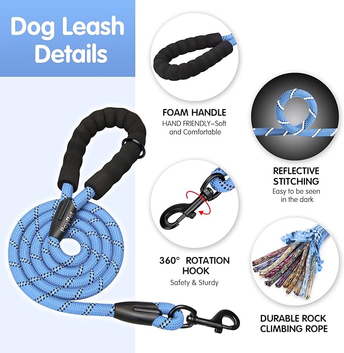 PoyPet No Pull Dog Harness and 5 Feet Leash Set, Release on Neck Reflective Adjustable Pet Vest, Front & Back 2 D-Ring and Soft Padded Pet Harness with Handle for Small to Large Dogs(Light Blue,S)