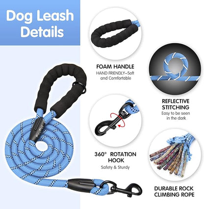 PoyPet No Pull Dog Harness and 5 Feet Leash Set, Release on Neck Reflective Adjustable Pet Vest, Front & Back 2 D-Ring and Soft Padded Pet Harness with Handle for Small to Large Dogs(Light Blue,S)