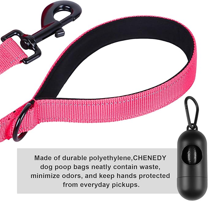 Dog Leash, Short Dog Leash, Leashes for Large Breed Dogs,Traffic Padded Handle- Reflective Training Lead, Perfect for Medium to Large Dogs(12 Inch, Pink)