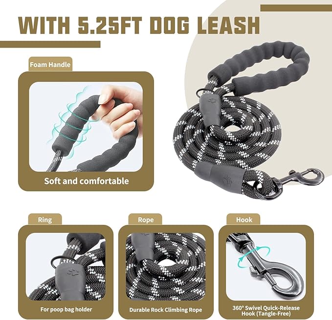 AUROTH Dog Harness and Leash Set, Soft Padded Dog Vest with 5.25FT Dog Leash, No Choke, Easy On Pet Vest, Adjustable Reflective No Pull Dog Harness for Large Dogs, Easy Walking and Training