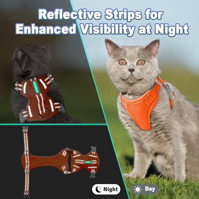 Cat Harness and Leash Set Escape Proof for Kitten Walking, Soft Adjustable Top Handle Vest Harnesses for Cats, Easy Control Breathable Reflective Small Medium Large, Orange, M
