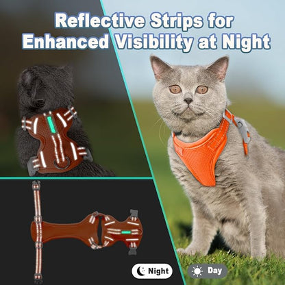 Cat Harness and Leash Set Escape Proof for Kitten Walking, Soft Adjustable Top Handle Vest Harnesses for Cats, Easy Control Breathable Reflective Small Medium Large, Orange, S