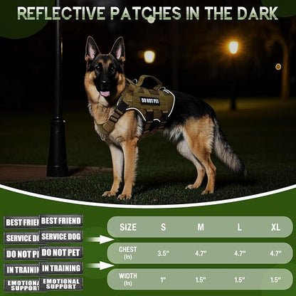 WINSEE Mesh Dog Harness with 10 Pet Patches for Large Service Dog in Training, Breathable Tactical Molle Vest with Double Handle, Reflective Military Pet Vest for Walking Hiking