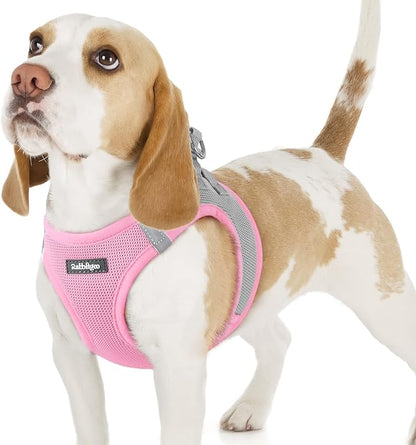rabbitgoo Small Dog Harness, Step-in Soft Mesh Puppy Vest with Safety Buckle, Breathable Reflective Pet Harness for Small Sized Dogs, Pink & Gray M