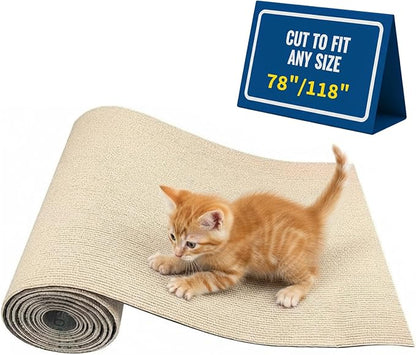 118Inch Cat Carpet Protector for Furniture Couch - Self Adhesive Cat Scratching Mat for Wall Door & Sofa - DIY Trimmable Scratcher Pad Material - Replacement Rug for Shelf Tree.