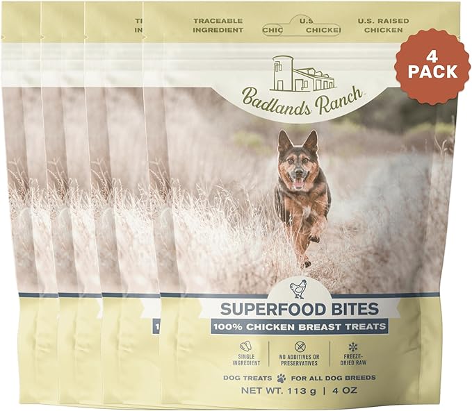 BADLANDS RANCH by Katherine Heigl – Superfood Bite Freeze-Dried Raw Chicken Breast Dog Treats – High Protein Single-Ingredient Snacks for Training, Rewards & Daily Wellness – 4 oz (Pack of 4)