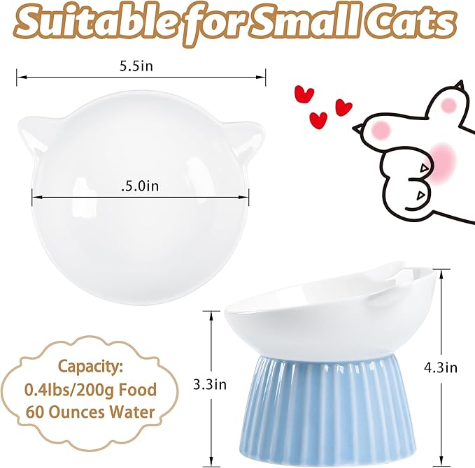 Wellbro Ceramic Raised Cat Bowl，Tilted Raised Bowl Anti Vomit for Indoor Cats Whisker Friendly Pet Feeder for Cats Puppies, Microwave and Dishwasher Safe (Pink)