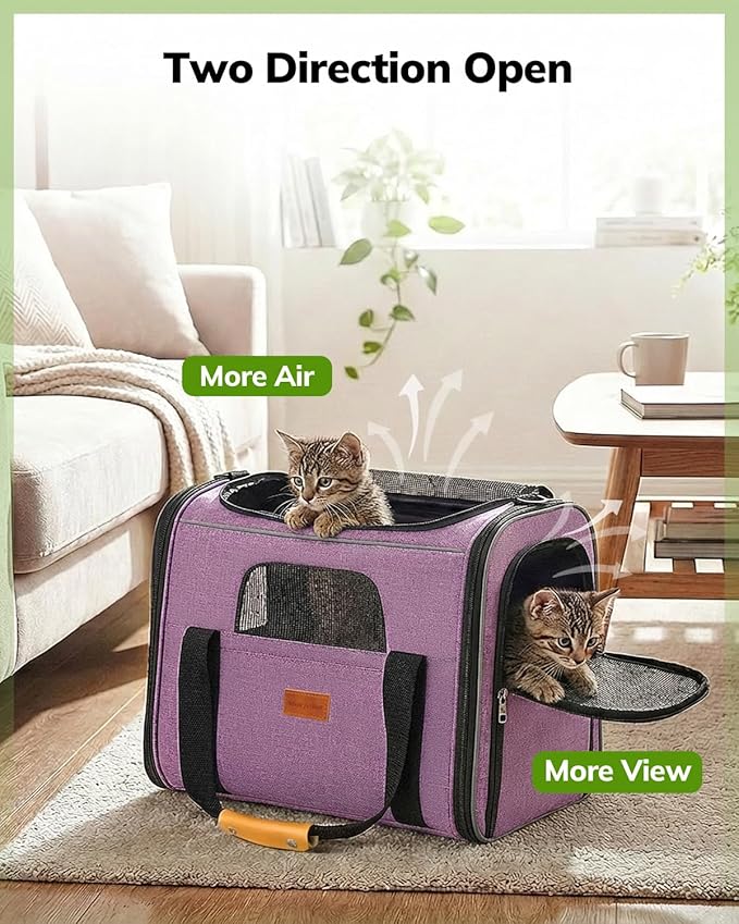 Morpilot Cat Carrier - Cat Carrier Soft for Medium or Large Cats up to 18lbs, with Dual-Sided Cushion, Secure Buckle and Foldable Bowl, Dog Carriers for Small Dogs(Purple)-17.3" L x 12.2" W x 13.4" H