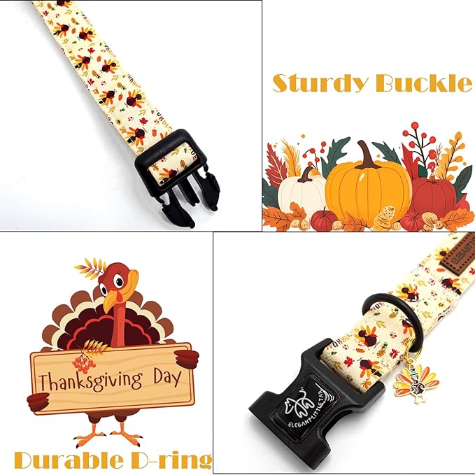Elegant little tail Thanksgiving Dog Collar, Pet Dog Collar Cotton Soft Turkey Dog Collars Holiday with Quick Release Buckle Pet Puppy Collar for Medium Dogs