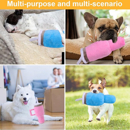 Mity Rain Funny Tumbler With Handle Cup Dog Toy - Cute Squeaky Interactive Fluff and Tuff for Small/Large/Medium Dogs (2 Pack, Blue+Pink)
