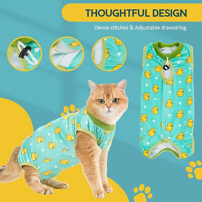 Avont Cat Recovery Suit - Kitten Onesie for Cats After Surgery, Cone of Shame Alternative Surgical Spay Suit for Female Cat, Post-Surgery or Skin Diseases Protection -Duck(L)