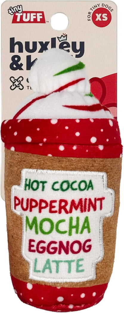 Huxley & Kent Funny Dog Toy w/Squeaker – Holiday Power Plush Squeaky Dog Toys for Small Dogs – Durable Small Stuffed Animal for Indoor Play & Fetch - Tiny Tuff Latte My Way