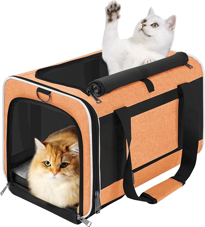 GAPZER Large Cat Carry Bag, Soft Shell Shih-Tzu Pet Transport Crate, 18x12x12 Top Opening Maltese-Dog Traveling Mesh Kennel 10 Pound, Big Bunny Rabbit Carrying Case Animal Carrier Kitty Product Orange