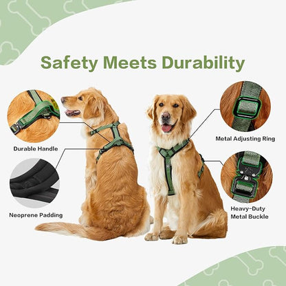 PawsPassion Dog Harness for X-Large Dogs, No Pull Dog Harness Easy Walk with Metal Hardware, Ergonomic Y-Shaped Design, Soft Padding, Padded Handle, Durable High-Tensile Nylon (Evergreen, XL)