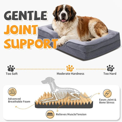 Makigued Orthopedic Dog Bed for Large Dogs Egg Crate Foam Pet Sofa with Waterproof Liner, Removable Washable Cover, Nonslip Bottom, Cozy Couch for Large Dogs 41.7 x 31.5X 6.7Inch, Grey