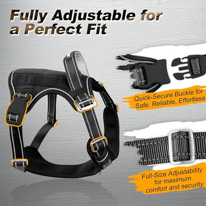 BARKBAY Service Dog Vest Tactical Dog Harness Medium Large Sized Dog Tags Personalized No Pull Adjustable Harness Reflective K9 Working Training Easy Control Military Molle System(Black,S)