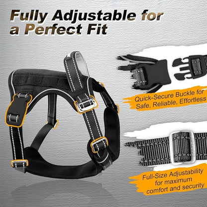 BARKBAY Service Dog Vest Tactical Dog Harness Medium Large Sized Dog Tags Personalized No Pull Adjustable Harness Reflective K9 Working Training Easy Control Military Molle System(Black,M)