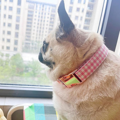 Metal Buckle Dog Collar, Durable Adjustable Dog Collar Soft for Small Medium Large Dogs (Pink Plaid, M(13-18in)