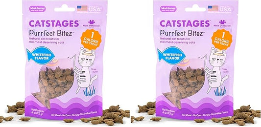 Catstages by Nina Ottosson Purrfect Bitez Natural Crunchy Cat Treats for Puzzles, Toys, Feeders, & Training, USA-Made, Real Whitefish Flavor, 4oz (Pack of 2)