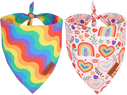 PTDECOR Rainbow Dog Bandanas Pride Day Dog Scarf Reversible Triangle LGBT+ Rainbow Bandanas for Small Dogs Pets (Pride, Small)