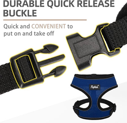 PUPTECK Soft Mesh Dog Harness and Leash Set Pet Puppy Cat Comfort Padded Vest No Pull Harnesses, Solid NavyBlue, S