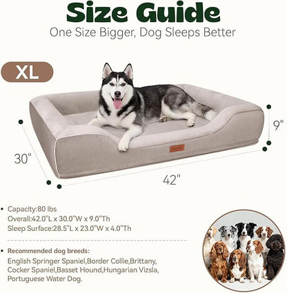 Orthopedic Dog Beds for Extra Large Dogs, Waterproof Cooling Gel Memory Foam XL Pet Bed with Sides, Non-Slip Bottom and Egg-Crate Foam with Washable Removable Cover,42.0" LX30.0 WX9.0 Th Beige