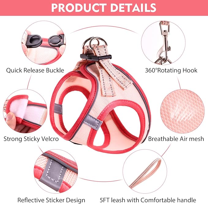 Betmaypet Cat Harness and Leash Set, Soft and Breathable Vest with Reflective Strip, Escape Proof Kitten Harness, Easy to Wear for Cats Walking and Traveling (Purple, M)