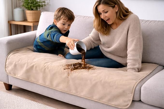 Premium Deluxe ! 100% TOP Waterproof Blanket Guarantees to Keep Your Bed Dry! Crinkle-Free Ultra-Soft Fleece Furniture Protector for People Kids Pets. EZ Wash/Dry Brown/Beige Reversible 80x60